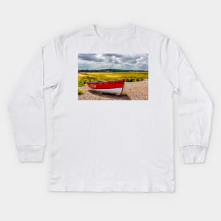 Boat at Cley next to the sea Kids Long Sleeve T-Shirt